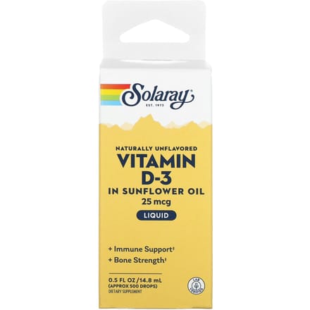 Vitamine D-3 in zonnebloemolie, natuurlijk en ongezoet, 25 mcg, 14,8 ml(0,5 fl oz)