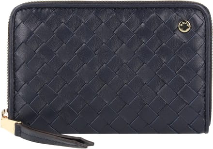 abro Leren Portemonnee Leather Piuma Weaving Zip Wallet Navy Blauw