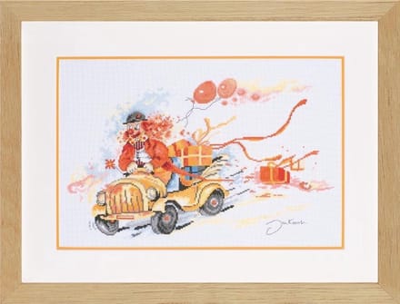 Borduurpakket Clown bringing presents- Lanarte