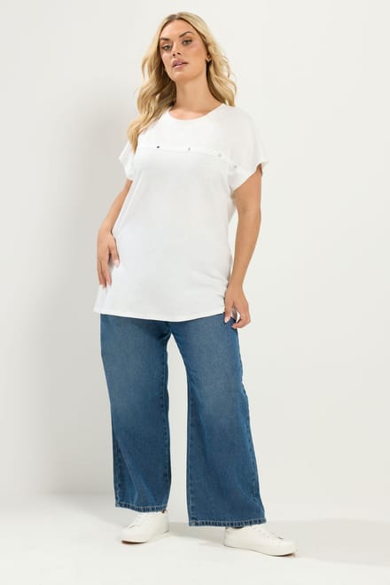 Yours Wit Tshirt Met Studs En Aangeknipte Mouwen Size 48