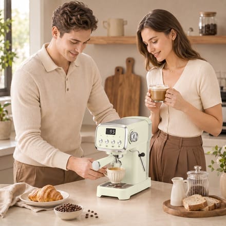 Espressomachine 20 bar - Pistonmachine met melkopschuimer - 1,2L afneembaar waterreservoir - Voor thuis - Wit