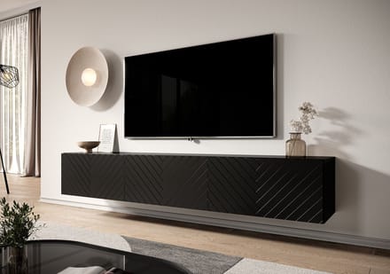 Meubella - TV-Meubel Bonzo - Zwart - Visgraat - 180 cm