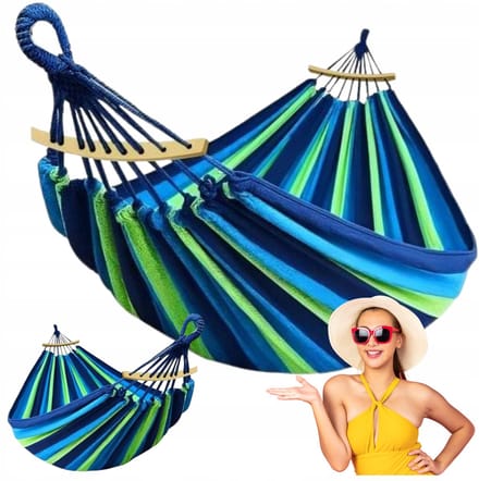 Rea - hangmat met spreidstok 1-persoons 80cm - 480144B blauw 250x90