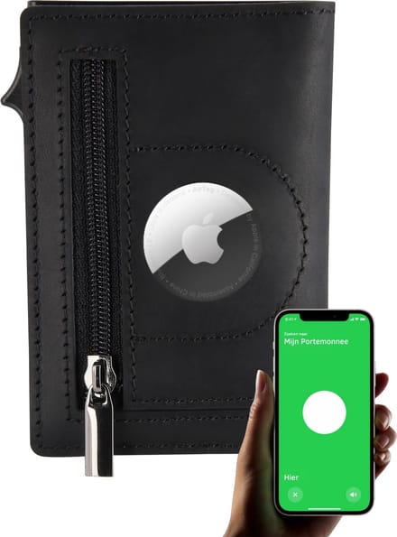 QuickWallet AirTag Pasjeshouder Portemonnee Heren met Rits - Zwart