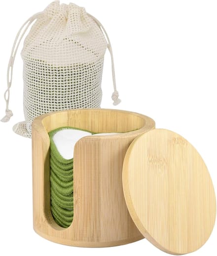 Herbruikbare Make-up Pads - Gezichtsrondjes Wasbaar - Make-up Verwijderen - Met Houten Container - 16 Stuks - Wit