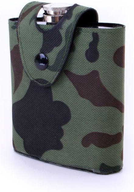 Drinkflesje roestvrijstaal in camouflagetasje 177 ml.