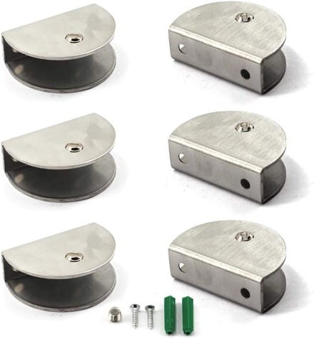 Glazen Plankhouder van RVS, Geschikt voor 9-14 mm Glas, Stevige Bevestiging, Set van 6