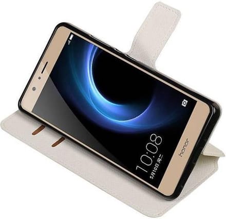 Cross Pattern TPU Bookstyle Wallet Case Hoesjes Geschikt voor Huawei Honor V8 Wit