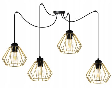 Light Home SPIDER SANTOS - Hanglamp 4-Lichts - Zwart/Goud - Draad Kappen