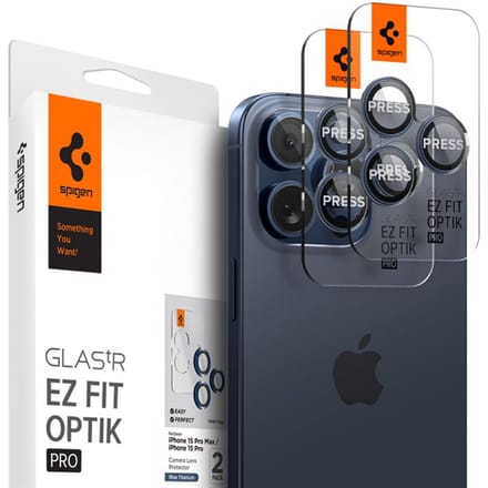 Spigen GlasTR EZ Fit Optik Pro - Camera Lens Protector Geschikt voor Apple iPhone 15 Pro / iPhone 15 Pro Max - met Installatieframe - Duo Pack - Titanium Blauw