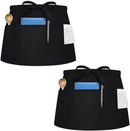Schort - Chefschort voor om de taille - Unisex - Met zakken - Set van twee - Zwart