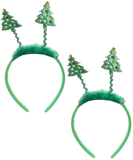 Smiffys Kerst diadeems - 2x - wiebel kerstbomen - groen - kerstaccessoires - haarband