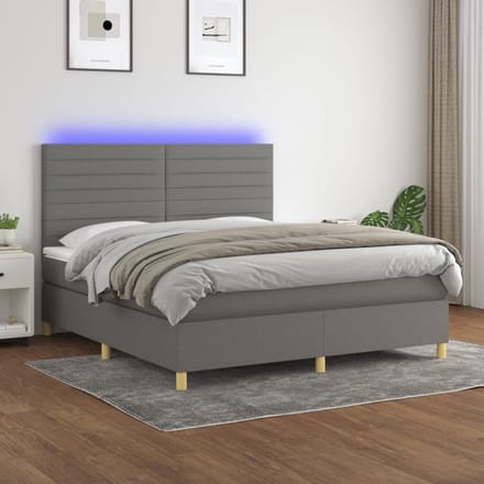 vidaXL - Boxspring - met - matras - en - LED - stof - donkergrijs - 180x200 - cm
