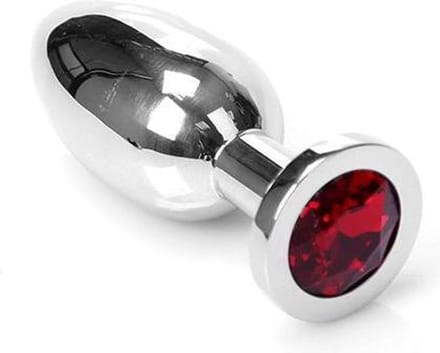 Buttplug RVS met rood kristal - small