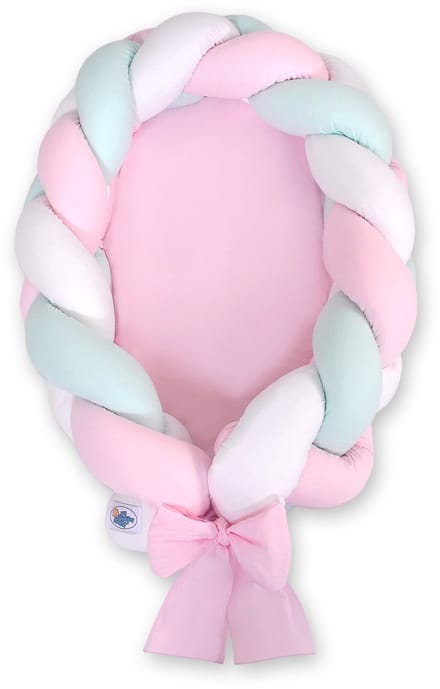 Gevlochten babynest 2 in 1 - wit-roze-mint