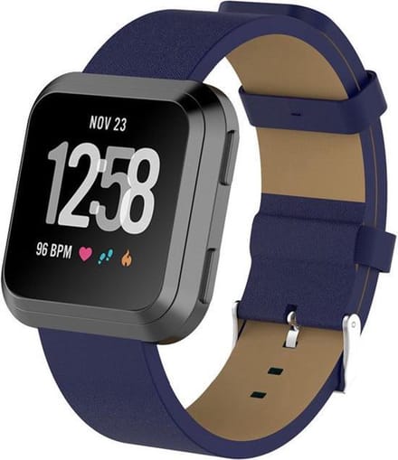 KELERINO. Lederen bandje geschikt voor Fitbit Versa (Lite) - Blauw