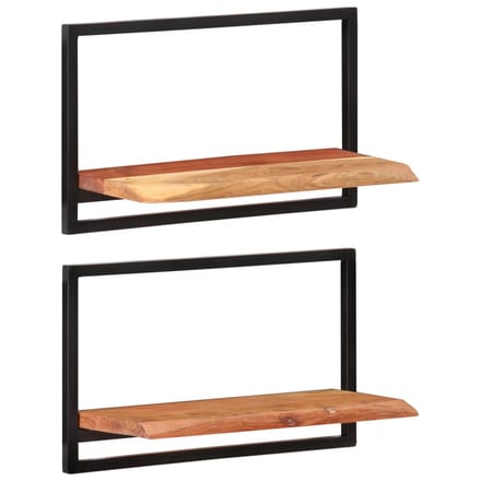 vidaXL - Wandschappen - 2 - st - 60x25x35 - cm - massief - acaciahout - en - staal