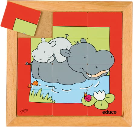Dierenpuzzel Moeder en kind - Nijlpaard - 12 stukjes - Educo