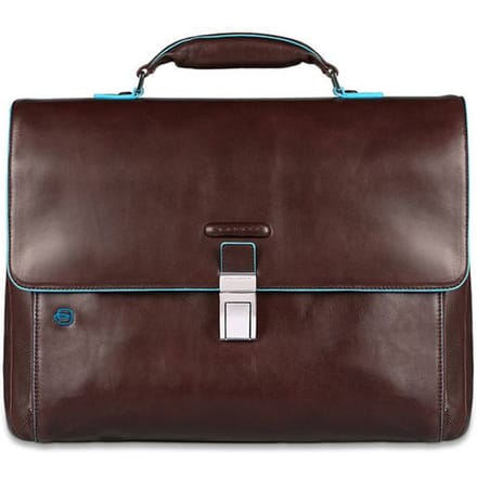 Zak Piquadro Blauw Vierkant Bruin Lederen Map CA3111B2-MO