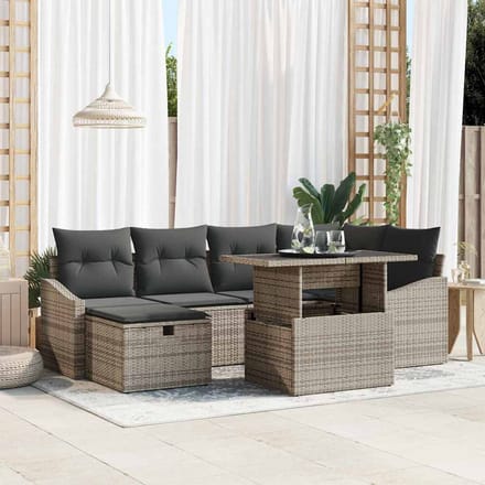 vidaXL Tuin Sofa Set 7 st Grijs poly rattan