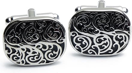 Manchetknopen - Ovaal met Zwart en Zilver Patroon