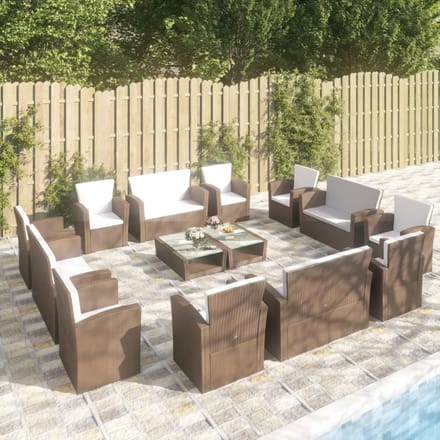 vidaXL - 16-delige - Loungeset - met - kussens - poly - rattan - bruin