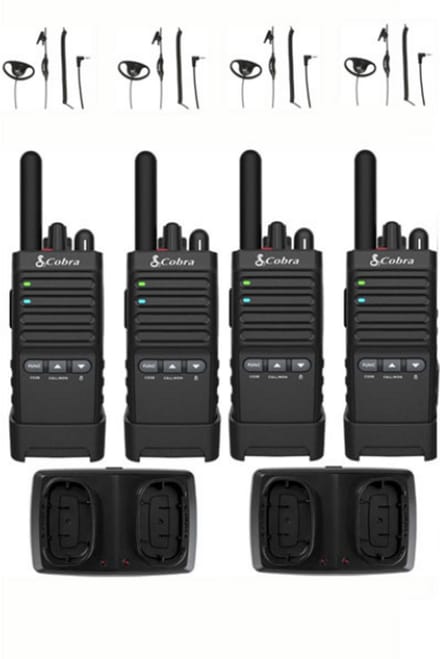 Set van 4 Cobra PX650 UHF PMR446 portofoons met D-shape oortje