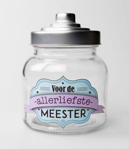 Snoeppot  gevuld "Voor de Allerliefste Meester"