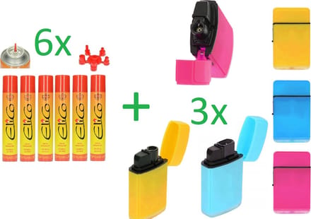SMH LINE Jetflame - Easy Torch - Turbo Aansteker - 3x Aansteker + 6x Gasflessen