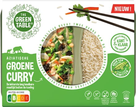 The Green Table - eenpersoons kant-en-klaar maaltijd 550 g - groene curry - plantaardig - hypoallergeen - lang houdbaar - sixpack