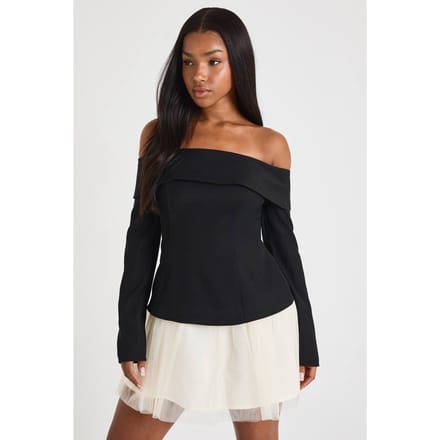boohoo Dames Tulle Bardot Getailleerde Mini-jurk | Black | Maat: 8