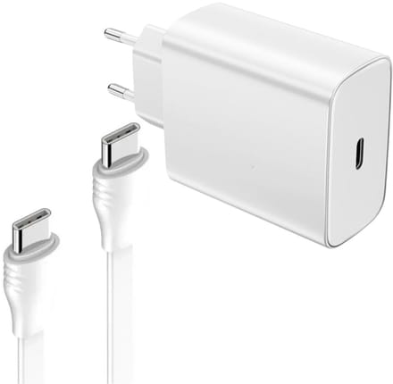 USB C Snellader 45W + Flexibele platte USB-C naar USB-C Kabel 65w - 2 Meter - Oplader - Fast Charger USB-C-Adapter - Wit