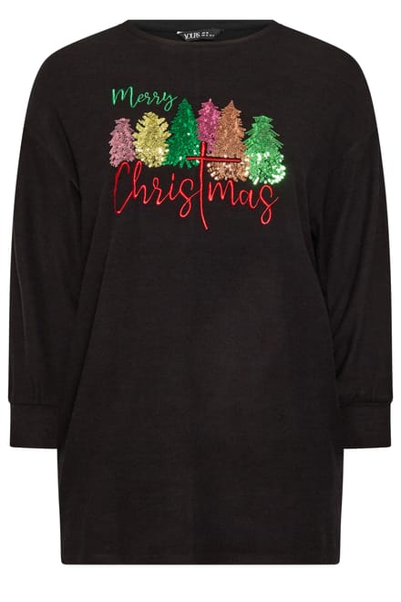 Yours Plus Size Black Sequin 'Merry Christmas' Novelty Jumper Size 44