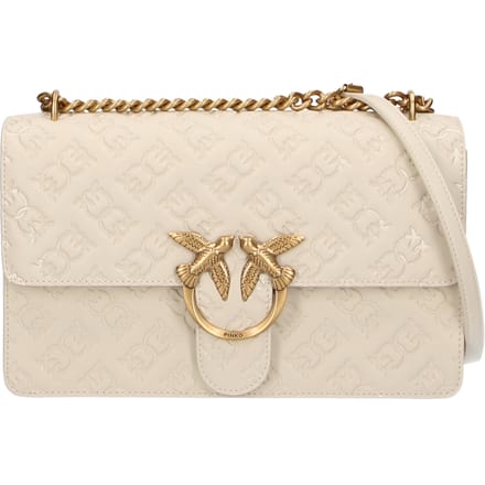 PINKO schoudertas Love One Classic DC Shoulderbag Bianco Seta - Antique Gold crème