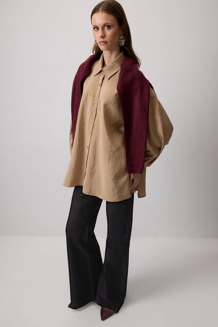 Touché Privé - Oversized cupro blouse - Taupe - Dames
