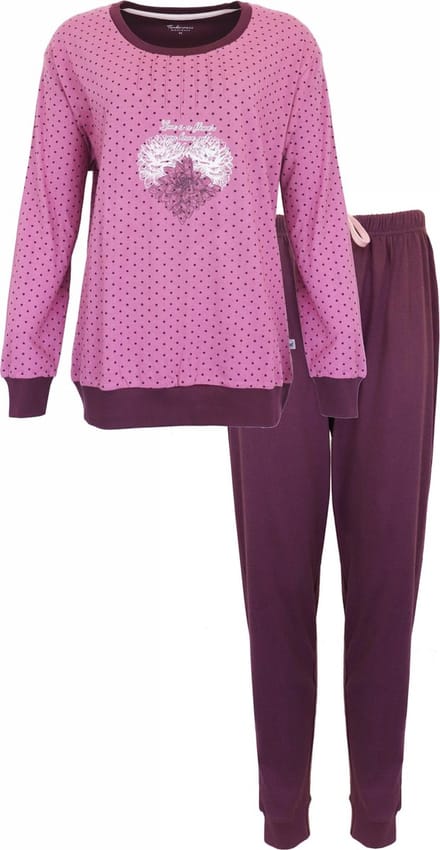 Tenderness Dames Pyjama - Lange Mouwen - Donker Roze - Maat S