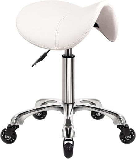 Zadelkruk op Wielen - Kapperskruk Ergonomisch - Tabouret - Wit