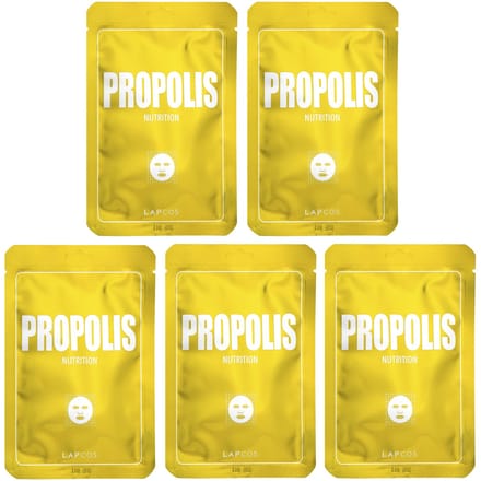 Lapcos, Propolis Nutrition Beauty Sheet Mask Set, 5 sheets, 0.84 fl oz (25 ml) each yellow