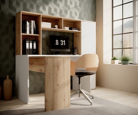Meubella - Bureau Elze - Eiken - Wit - 173 cm