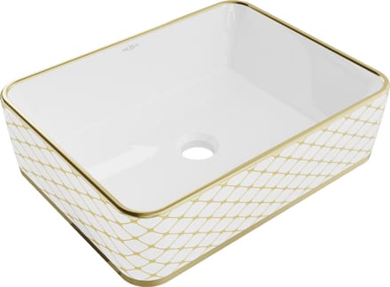 Mexen Catia opzetwastafel 48 x 37 cm, wit/goud ruitpatroon - 21314809