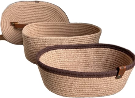 OZ Home - 2-delige Mandenset met Deksel - Ovaal - Beige/Bruin - Duurzaam & Functioneel - Voor Compacte Opslag en Decoratie