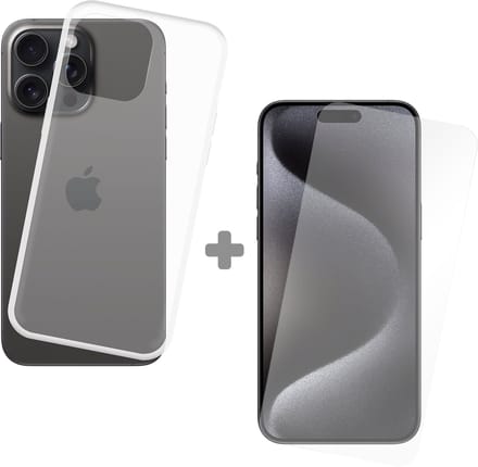 Cazy soft TPU Hoesje + Tempered Glas Screenprotector geschikt voor iPhone 15 Pro Max - Transparant