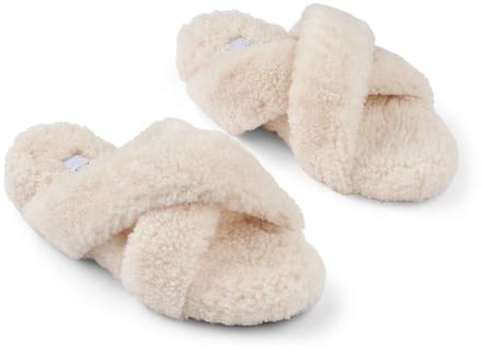 Sheepskin House - Curly Cross Slipper - Schapenvacht - Rubberen buitenzool