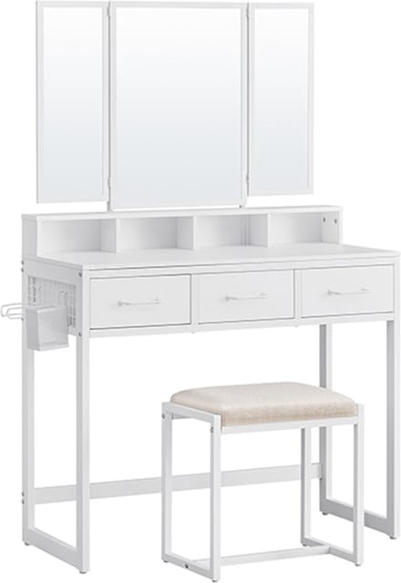 Kaptafel - Make-up tafel - Met spiegel en krukje - Wit