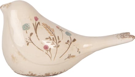 Clayre & Eef Decoratie Beeld Vogel 25x10x13 cm Beige Keramiek