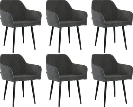 Lina® Tony Eetkamerstoel - Zwart - Set van 6 - Ribstof