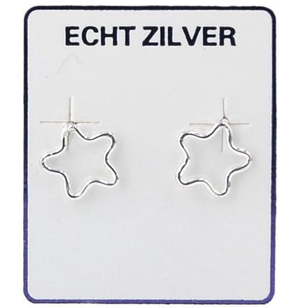 Zilveren oorknopjes met open sterretje 8 mm