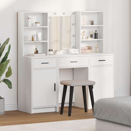 vidaXL - Dressing - tafel - set - met - LED - 3 - st - Wit - Bewerkt - hout