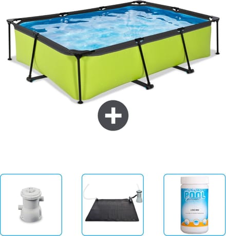 EXIT Rechthoekig Lime Frame Zwembad - 300 x 200 x 65 cm - Inclusief Pomp - Solar Mat - Chloor - Nu extra voordelig