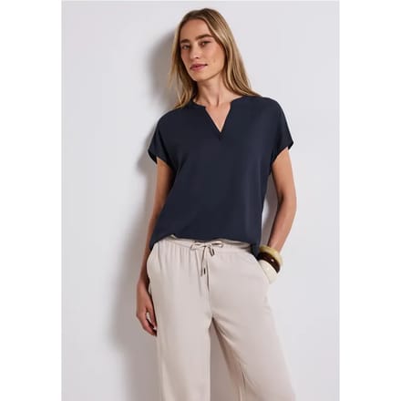 Blouse met gespleten hals in effen kleur